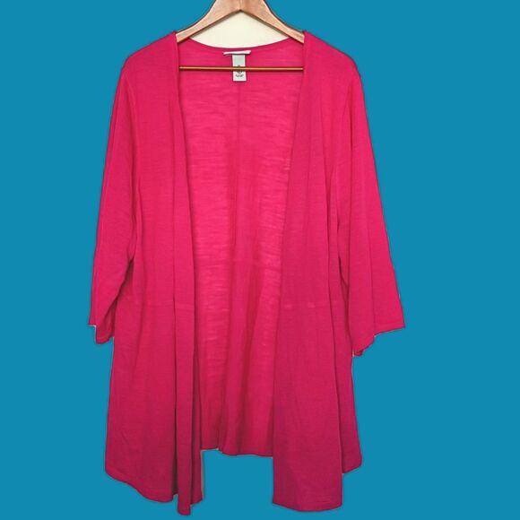 Catherines Open Front Lightweight Cardigan Hot Pink 3/4 Sleeves 3X - Picture 1 of 7